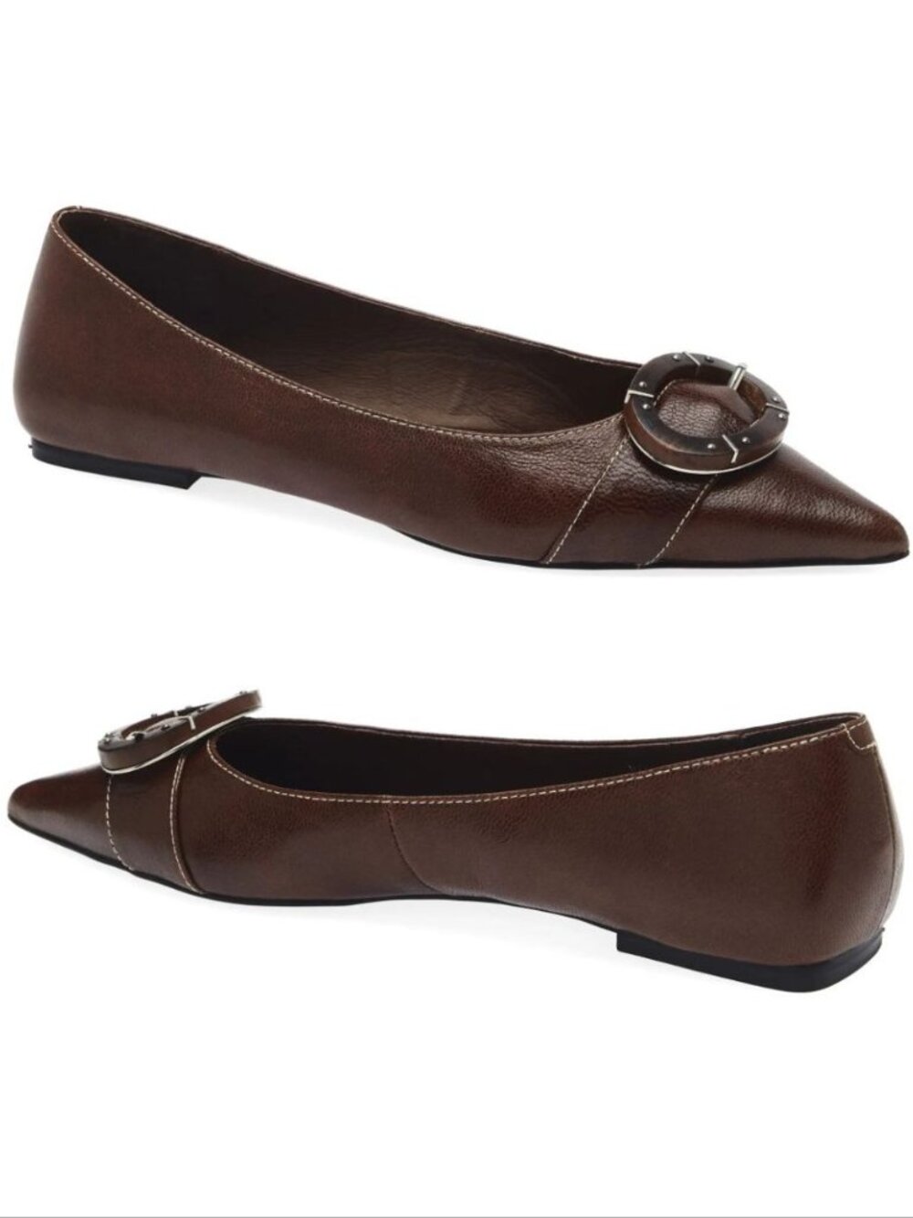 Jeffrey Campbell Punctual Pointed Toe Flats Shoes Size 11 Brown Leather NEW